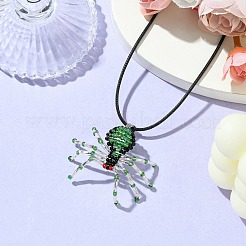 Плетеные ожерелья с подвеской в виде паука из стеклянных бусин NJEW-MZ00036-03