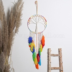 Rete/rete intrecciata con albero della vita con decorazioni di piume da appendere alla parete&nbsp;PW-WG74302-01