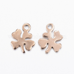 イオンプレーティング（IP）304ステンレススチールチャーム  クローバー  ローズゴールド  11x8x1mm  穴：1mm&nbsp;X-STAS-H370-01RG