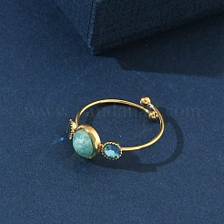 天然アマゾナイト製、女性用調節可能指輪  ラインストーンと304ステンレススチールの金具付き  ゴールドカラー  8.5mm  内径：19mm&nbsp;RJEW-A101-01G-01