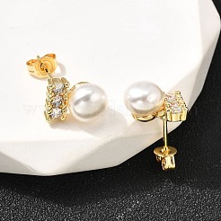 Круглые серьги-гвоздики из латуни с микропаве из прозрачных кубических цирконий EJEW-A135-30G