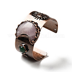 Открытый браслет-манжета с полумесяцем и солнцем из натурального розового кварца и агата&nbsp;G-D468-25R-01