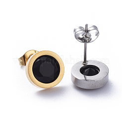 304ステンレススチールスタッドピアス  キュービックジルコニアとイヤーナット付き  ブラック  9.5mm  ピン：0.6mm  6のペア/カード&nbsp;STAS-D0001-06B