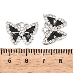 クリスタル ラインストーン ペンダント付き合金  黒のエナメル  蝶のチャーム  ラックめっき  プラチナ  15.5x20x3mm  穴：2x2.5mm&nbsp;FIND-C095-11P