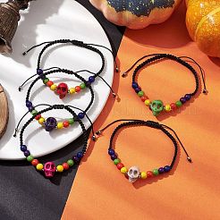 Браслеты из плетеных бусин круглой формы из синтетической бирюзы диаметром 6 мм. BJEW-JB10334