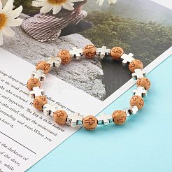 Bracelets de perles extensibles en acrylique imitation bois&nbsp;BJEW-JB06234