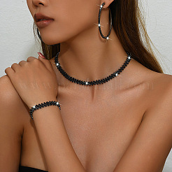 Сплав с гагатовым стразами цепочка ожерелье и серьги-кольца и браслет FS-WG9D127-02