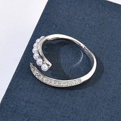 Открытые кольца манжеты из латуни с микропаве и кубическим цирконием&nbsp;RJEW-C158-01P