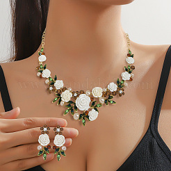 Set di orecchini e collane in lega di strass e perle finte acriliche con fiori per donna&nbsp;FS-WG42C19-02