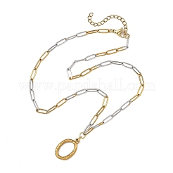Collana con ciondolo ovale in acciaio inossidabile 304 e catena a graffetta bicolore&nbsp;NJEW-JN06557
