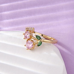 Женские кольца на палец из латуни с микропаве и кубическим цирконием&nbsp;RJEW-U057-13G-01