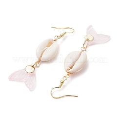 7 пара сережек-подвесок из натурального стекла с ракушками каури&nbsp;EJEW-JE06385