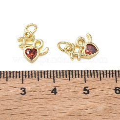 Valentinstag-Anhänger aus Messing mit Mikropavé-Fassung und dunkelroten Zirkonia&nbsp;KK-T085-14G