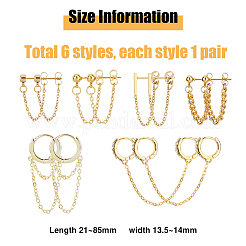 12 шт. 6 стиля серьги-гвоздики из нержавеющей стали и латуни и хирургической нержавеющей стали 316 EJEW-FI0002-79