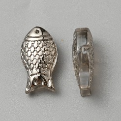 透明なガラスビーズを電気  虹メッキ  魚  ブラック  15x8x5mm  穴：1mm&nbsp;GLAA-WH0031-64C