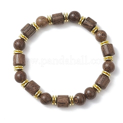 Эластичные браслеты из натурального дерева венге и немагнитных синтетических гематитовых бусин для женщин и мужчин.&nbsp;BJEW-JB13386