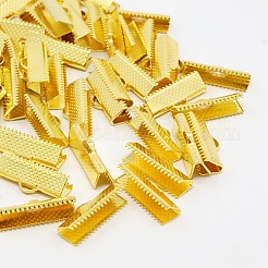 アイアン製カシメリボン止めエンドパーツ  ゴールドカラー  ニッケルフリー  8x20mm  穴：2mm&nbsp;IFIN-S008-G-NF