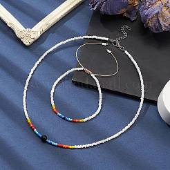 Ожерелье из стеклянных бисера и плетеный браслет из бисера SJEW-JS01283-01