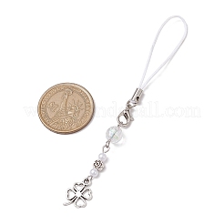 チベット風合金とガラスの携帯ストラップ  クローバー  アンティークシルバー  11.5cm&nbsp;HJEW-JM02312