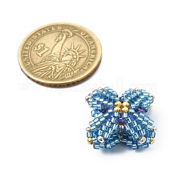 ガラスシードビーズのテトラプテラペンダント  金色のジャンプリング付き  スチールブルー  26x25.5x10mm  穴：3.5mm&nbsp;PALLOY-MZ00459-02