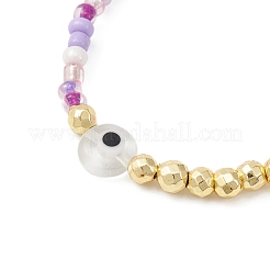 Glassamen- und Evil-Eye-Bunte Malerei-Armband sowie synthetisches Hämatit-Perlen-Stretch-Armband&nbsp;BJEW-JB09436