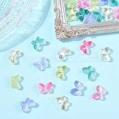 50шт 5 цвета двухцветные прозрачные окрашенные распылением стеклянные бусины&nbsp;GLAA-FP0001-30