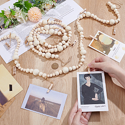 Présentoir photo mural en perles de bois avec clip en bois pour la décoration de la maison&nbsp;DJEW-WH0036-152