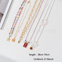 5 шт. ожерелья с подвесками из латуни и стеклянных бусин и эмали с кубическим цирконием&nbsp;FS-WG6EEED-01