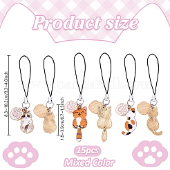 15 шт. ремешки для мобильного телефона из сплава с эмалью. Форма кошки&nbsp;HJEW-PH02117