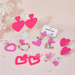 6 комплект из 6 акриловых асимметричных серег в форме сердца EJEW-FI0001-66