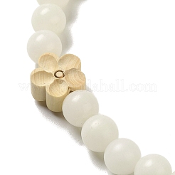 Pulsera elástica con cuentas de raíz de bodhi de jade blanco&nbsp;BJEW-B080-01