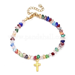 Браслеты из сплава с подвесками в виде креста BJEW-JB12323-01