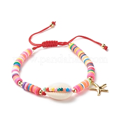 Braccialetto di perline intrecciate con conchiglia di ciprea naturale&nbsp;BJEW-JB07373