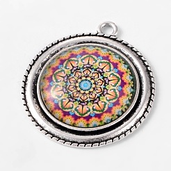 Cabochon lunetta piatti rotondi del pendente della lega e fiori stampati cabochon in vetro geometriche&nbsp;TIBEP-X0171-03