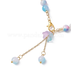 Браслеты с подвесками из цветочного стекла и натурального окрашенного персидского нефрита для женщин BJEW-JB12695-02