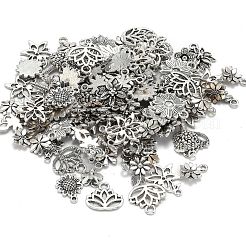 合金のチベット風チャーム  花  混合スタイル  アンティークシルバー  8~65x6~47x1~8mm  穴：1~11x8mm&nbsp;TIBEP-MSMC021-14AS