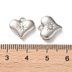ラックメッキ合金ラインストーンペンダント  ハートチャーム  プラチナ  12.5x13.5x4mm  穴：1.4mm&nbsp;FIND-M038-20P