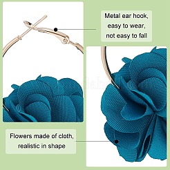 4 пара двухцветных серег-колец с объемным цветком из ткани&nbsp;EJEW-AN0003-69