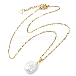 Ovaler Anhänger aus natürlicher barocker Keshi-Perle an einer Kabelkette aus Edelstahl 304&nbsp;NJEW-JN06135