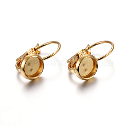 304ステンレススチールフレンチフックピアスセッティング  フラットラウンド  ゴールドカラー  トレイ：6mm  16x8x11mm  ピン：0.7mm&nbsp;X-STAS-F191-03G-6mm