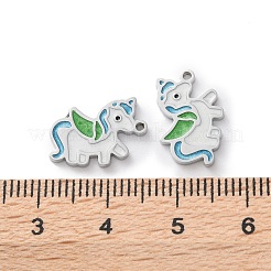 304ステンレススチールエナメルチャーム  ユニコーンチャーム  グリーン  10.5x14x1.5mm  穴：1mm&nbsp;STAS-M102-15P-02