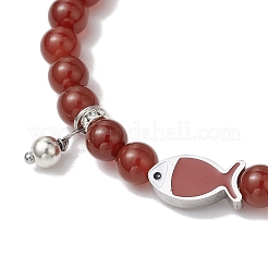 2 bracelet extensible en perles de cornaline naturelle et de jade blanc naturel&nbsp;BJEW-JB11197