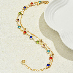 Модные двухслойные женские браслеты на ногу из латуни с кубическим цирконием HU5590