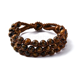 Браслеты из натуральных круглых бусин тигрового глаза для мужчин и женщин BJEW-G743-02B