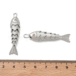 真鍮製マイクロパヴェオレンジレッドキュービックジルコニアペンダント  魚のチャーム  ラックめっき  長持ちメッキ  鉛フリー＆カドミウムフリー  プラチナ  46x10x6mm  穴：2.5x4.5mm&nbsp;KK-A269-01C-P