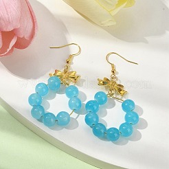 Ohrhänger mit Glasperlenimitat und Ringen aus Jade&nbsp;EJEW-JE05567