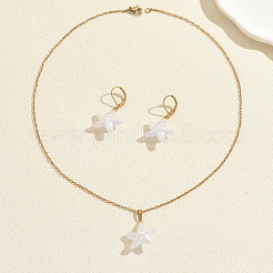 ボヘミアン風 201 ステンレススチール＆プラスチック製ヒトデペンダントネックレス＆イヤリングセット（女性用）  ゴールドカラー  ホワイト  17.72インチ（45cm）&nbsp;FT6216