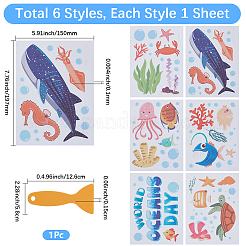 6 pieza de pegatinas autoadhesivas impermeables de PVC con diseño de animales marinos.&nbsp;STIC-SP0001-25