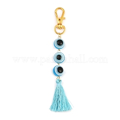 Adornos colgantes con cuentas redondas de resina y borlas de poliéster con forma de ojo malvado&nbsp;HJEW-JM04164-01