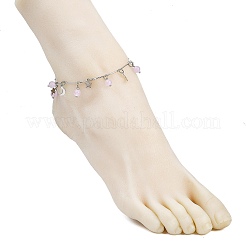 3 шт. браслеты на ногу из латунной цепочки с подвесками в виде луны и звезды из нержавеющей стали 201 и натурального окрашенного малайзийского нефрита&nbsp;AJEW-AN00732